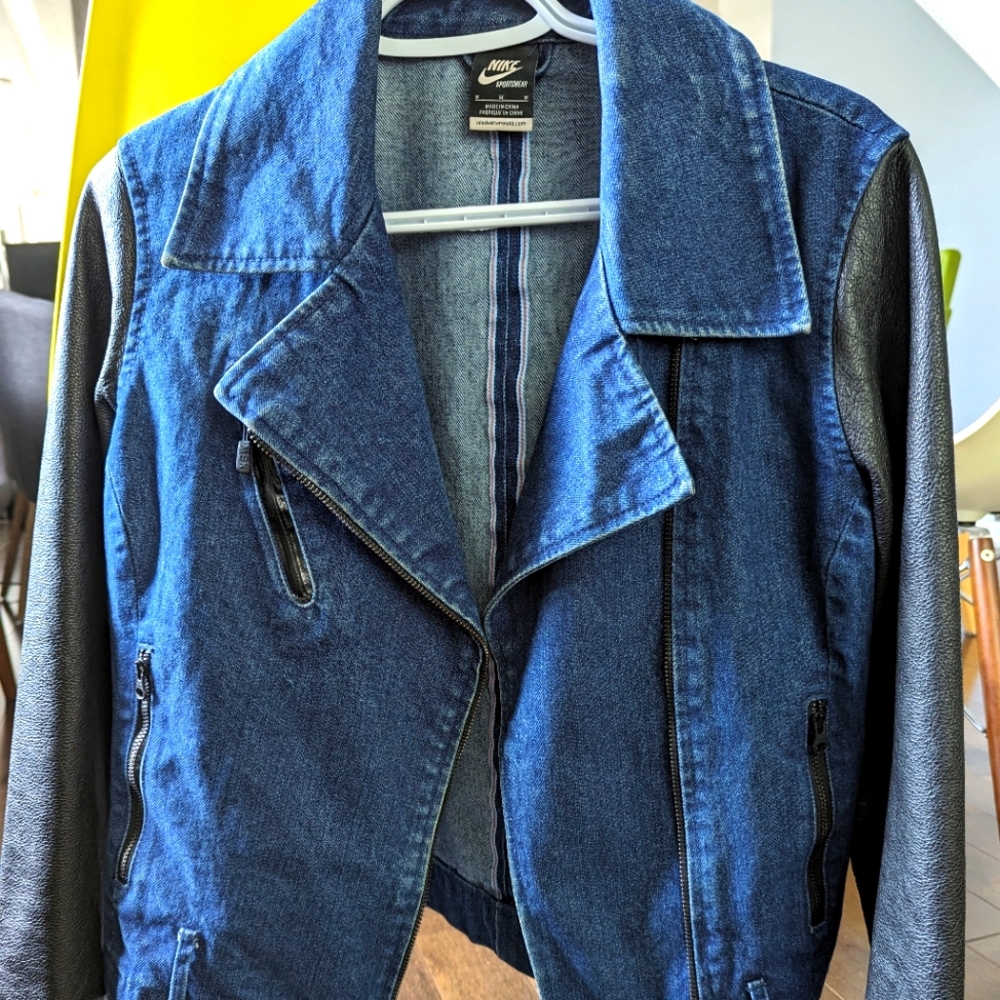 NIKE DENIM & LEATHER JACKET SZ M